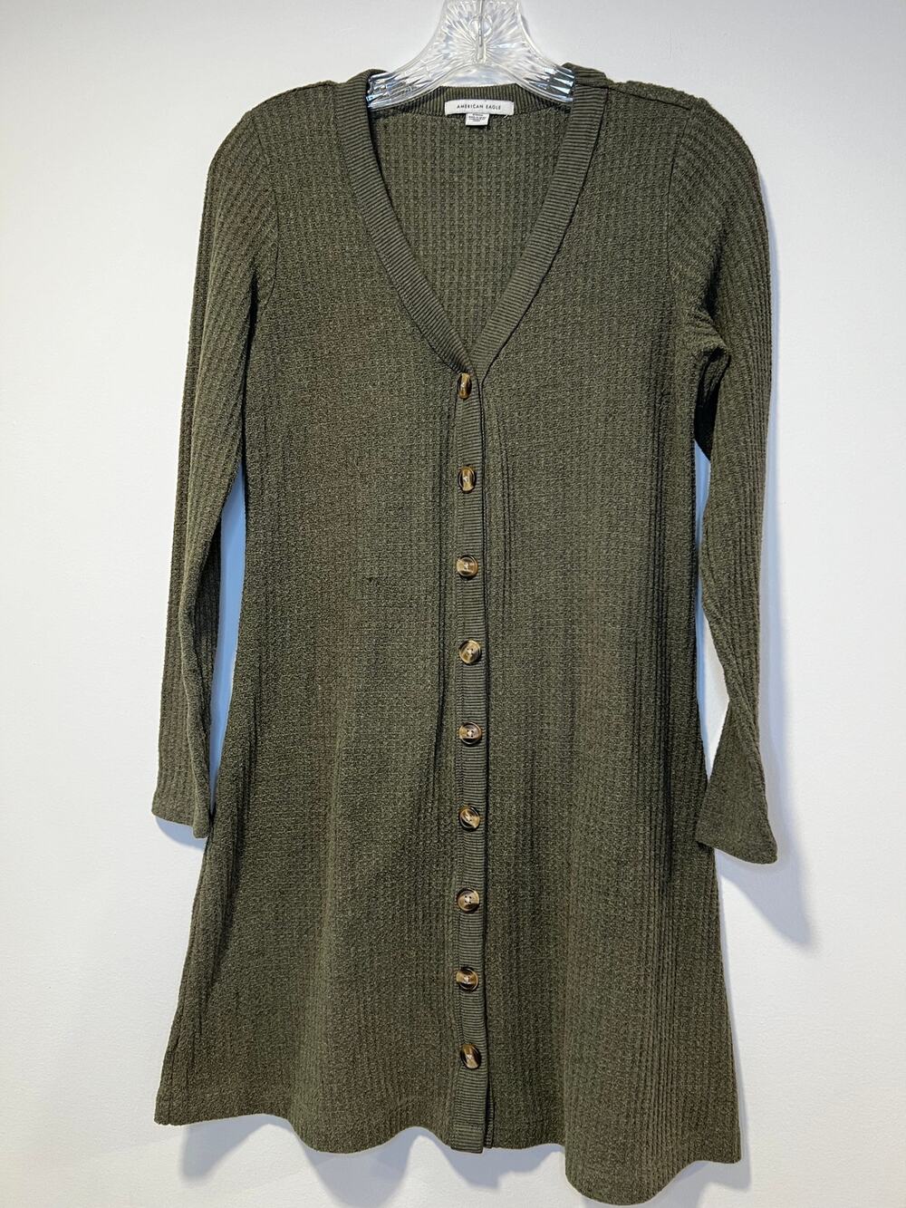 AEO Waffle Long Cardigan Olive Green Size Small
